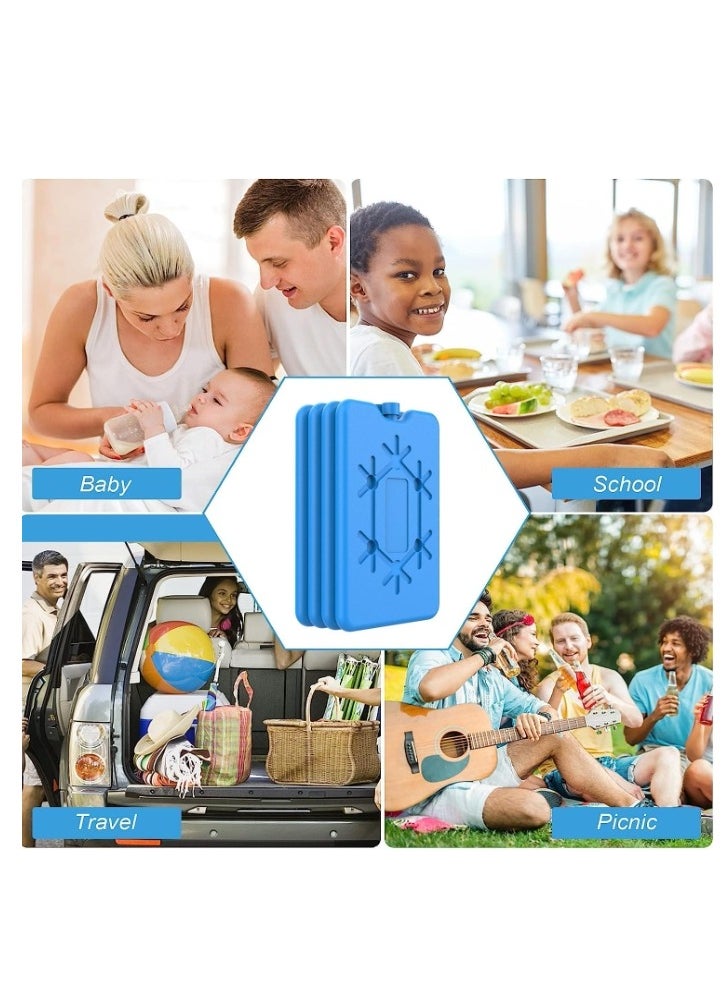4 Ice Packs for Lunch Box, Reusable Ultra Thin Freezer Packs Long Lasting for Coolers, Cooler Bag for Work, School, Picnic or Camping Keep Food Fresh