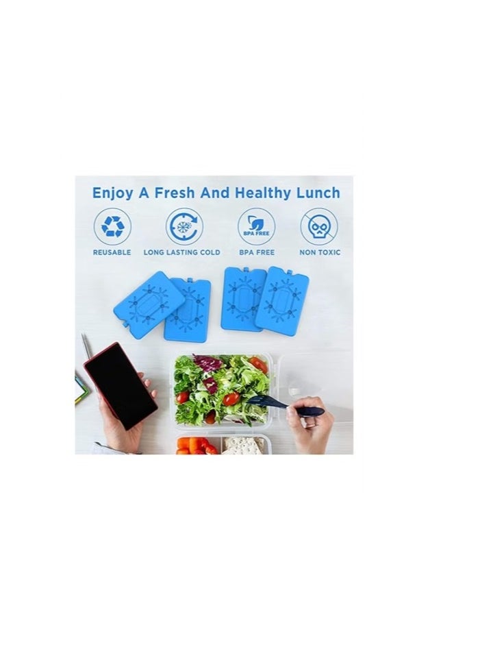 4 Ice Packs for Lunch Box, Reusable Ultra Thin Freezer Packs Long Lasting for Coolers, Cooler Bag for Work, School, Picnic or Camping Keep Food Fresh