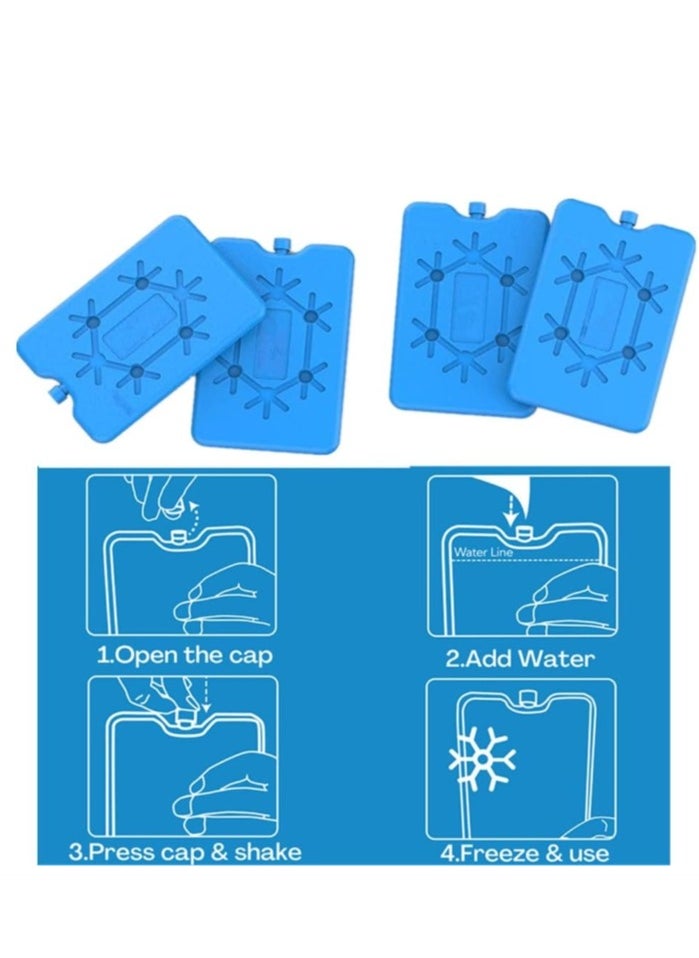 4 Ice Packs for Lunch Box, Reusable Ultra Thin Freezer Packs Long Lasting for Coolers, Cooler Bag for Work, School, Picnic or Camping Keep Food Fresh