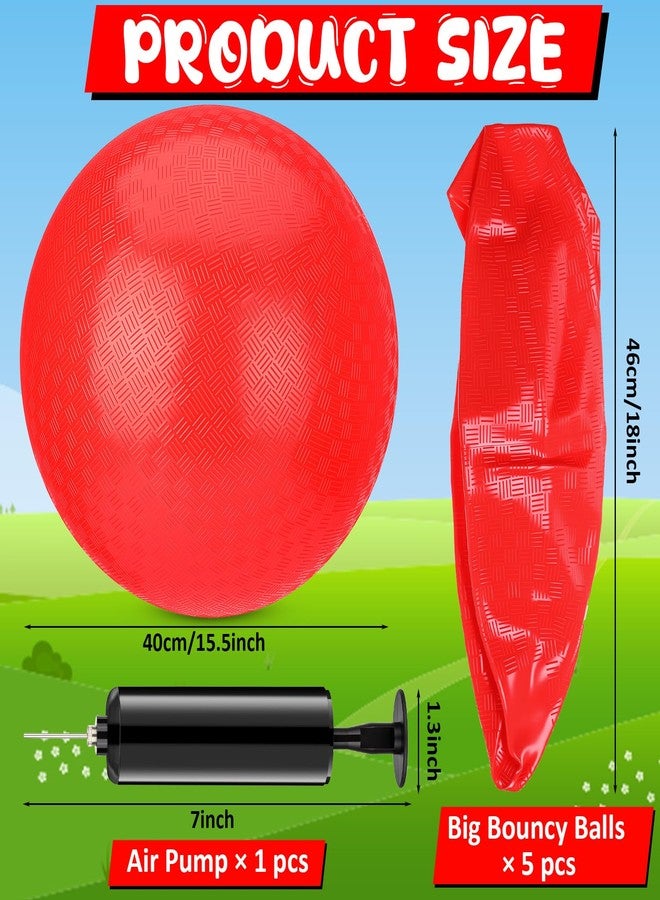 Yunsailing 5 Pack 18 Inch Large Bouncy Balls Giant Inflatable Red Playground Balls with Hand Air Pump for Outdoor Indoor Activity Beach Park Backyard Game Supplies - Image 2