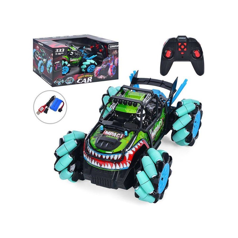 Crazon Impact Dinosaur Drift Stunt RC Car (2.4 GHz, Black/Green) - Image 2