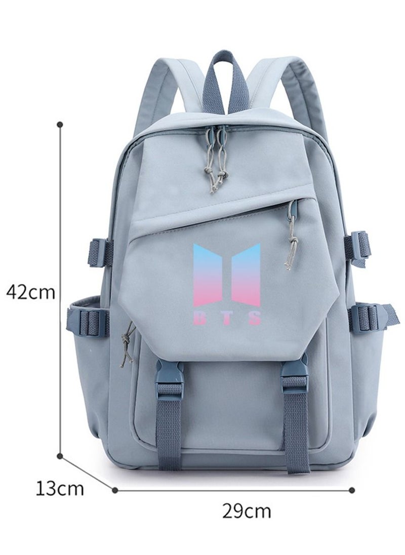 BTS BTS Backpack Casual Shoulder Bag Travel Rucksack,Light Blue  - Image 2