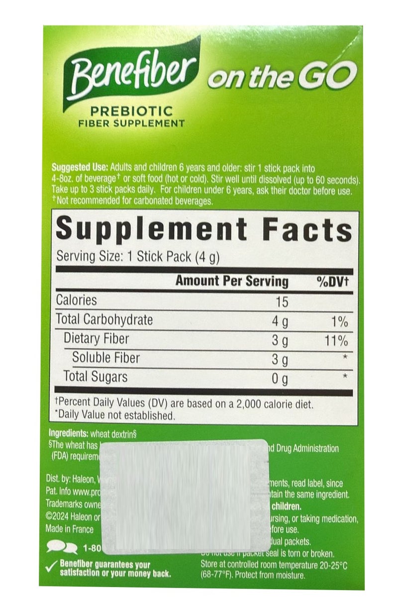 Benefiber Prebiotic Fiber Supplement, On The Go, 28 Stick Packs - Image 2
