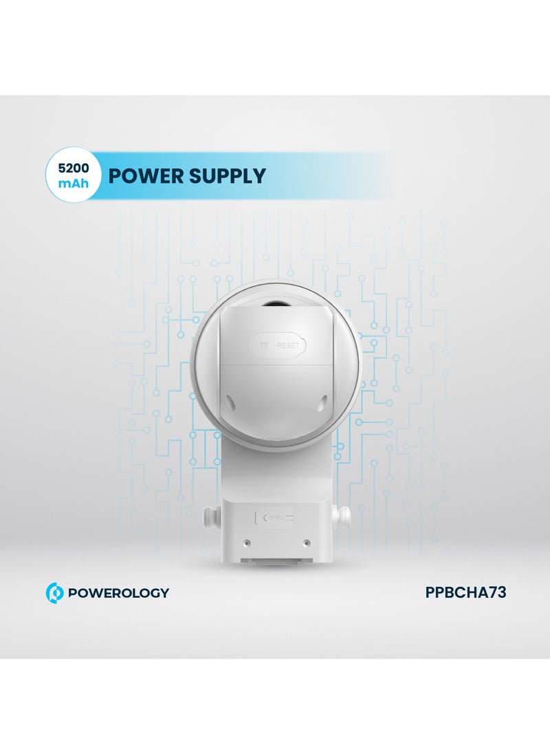 Powerology Outdoor Camera with Built-in Solar Panel & Tilt Function / 5200mAh / IR Night Vision / Two-Way Audio / Motion Detection / High Quality Camera /10Meter Infrared Recording Distance / IP65 Water & Dust Resistance Safety Camera - White  - Image 4