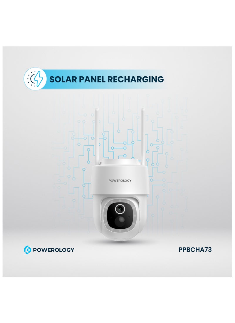 Powerology Outdoor Camera with Built-in Solar Panel & Tilt Function / 5200mAh / IR Night Vision / Two-Way Audio / Motion Detection / High Quality Camera /10Meter Infrared Recording Distance / IP65 Water & Dust Resistance Safety Camera - White  - Image 3