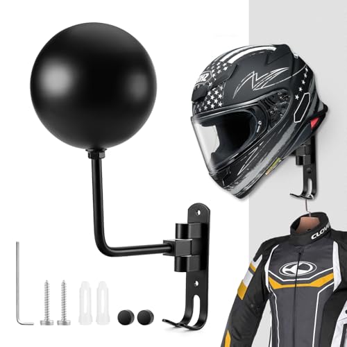 PAHTTO Motorcycle Helmet Rack, Helmet Holder Wall Mount 180 Degree Rotation Helmet Hanger with 2 Round Ball Holders and Double Hook for Coats, Caps, Hats, Motorcycle Accessories - Image 1