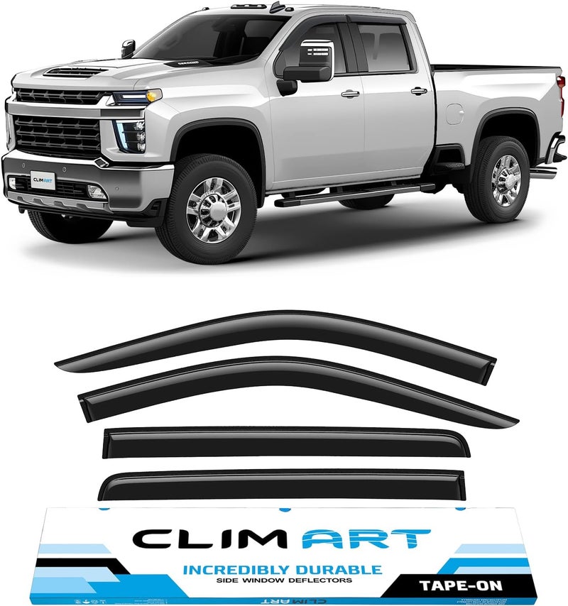 CLIM ART Incredibly Durable Rain Guards for Chevrolet Silverado/GMC Sierra 2500HD 2020-2022 Crew Cab - Tape-on Window Deflectors (4pcs) - Image 1