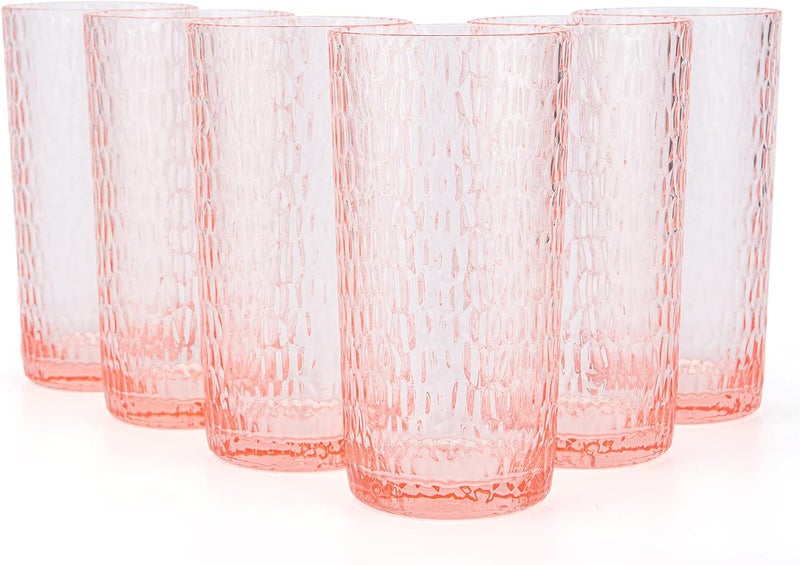 KX-WARE KXWARE 22ounce Honeycomb Highball Glasses Plastic Tumbler Acrylic Glasses set of 6 Coral Pink - Image 1