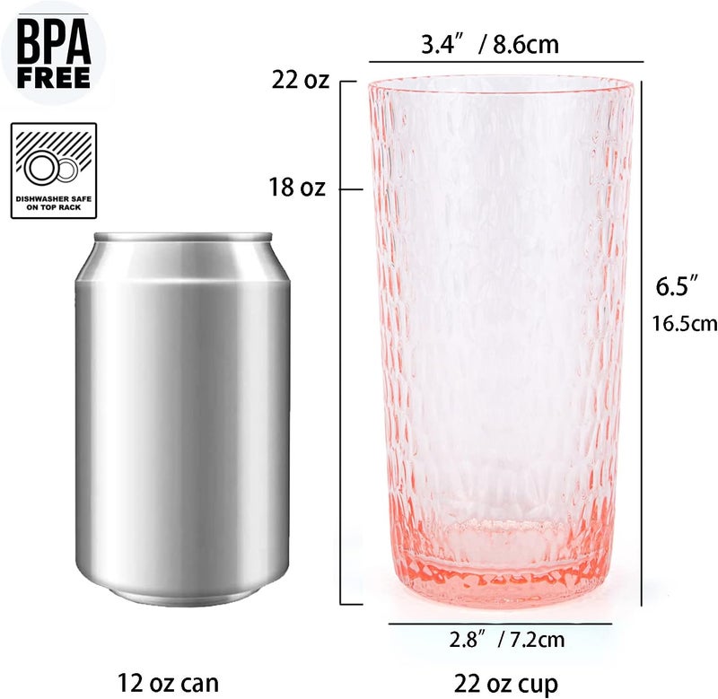 KX-WARE KXWARE 22ounce Honeycomb Highball Glasses Plastic Tumbler Acrylic Glasses set of 6 Coral Pink - Image 2