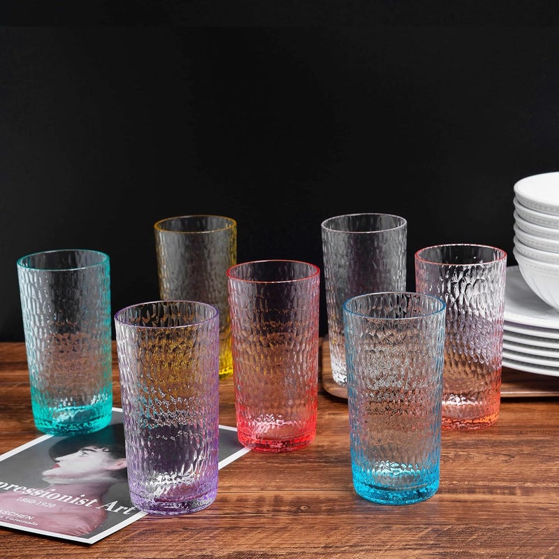 KX-WARE KXWARE 22ounce Honeycomb Highball Glasses Plastic Tumbler Acrylic Glasses set of 6 Coral Pink - Image 3