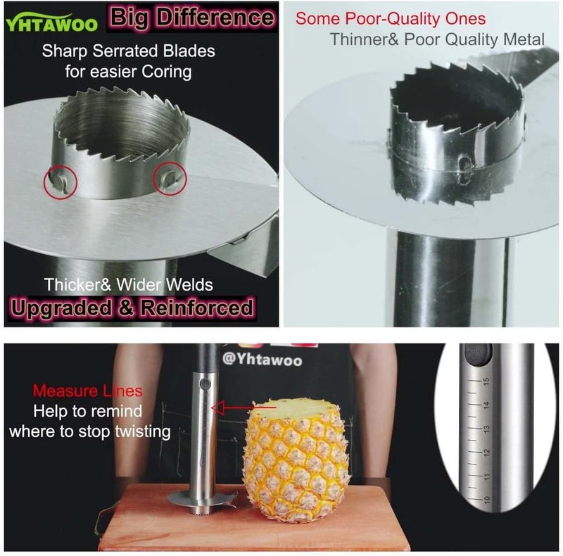 Yhtawoo Pineapple Corer and Slicer [Reinforced sharp blades & Heavy duty & Durable], Pineapple Cutter Corer Peeler, Stainless Steel Decorer Fruit Knife,Easy Core Remover - Image 2