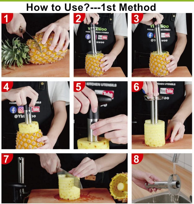 Yhtawoo Pineapple Corer and Slicer [Reinforced sharp blades & Heavy duty & Durable], Pineapple Cutter Corer Peeler, Stainless Steel Decorer Fruit Knife,Easy Core Remover - Image 5