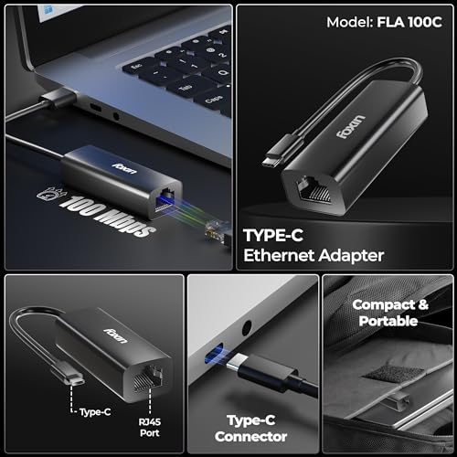 Foxin Type C to LAN Ethernet Adapter, 100 Mbps Network LAN Speed, RJ45 LAN Port, 9 cm Cable, for Windows/Mac/Linux, Compatible with Laptop, Desktop, Gaming Console | FLA 100C (Black) - Image 2