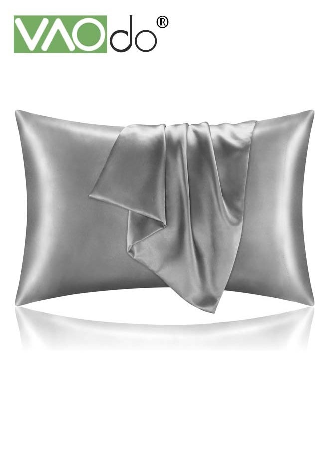 VAOdo 2 Pack Satin Silk Pillowcase for Hair and Skin Both Sides Pillowcases Cooling Breathable No Frizzy Hair Pillowcase Light Grey  - Image 1