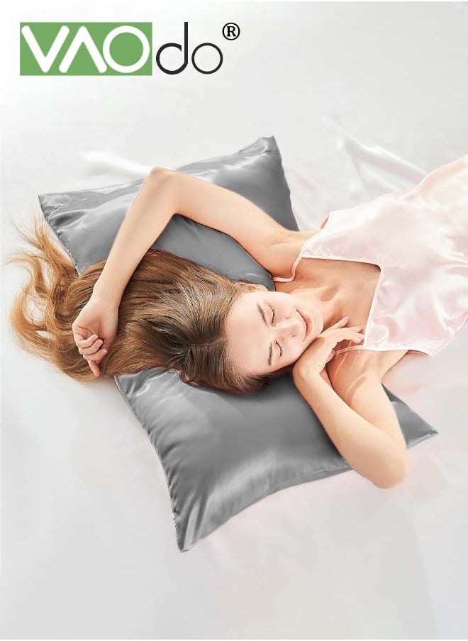 VAOdo 2 Pack Satin Silk Pillowcase for Hair and Skin Both Sides Pillowcases Cooling Breathable No Frizzy Hair Pillowcase Light Grey  - Image 3