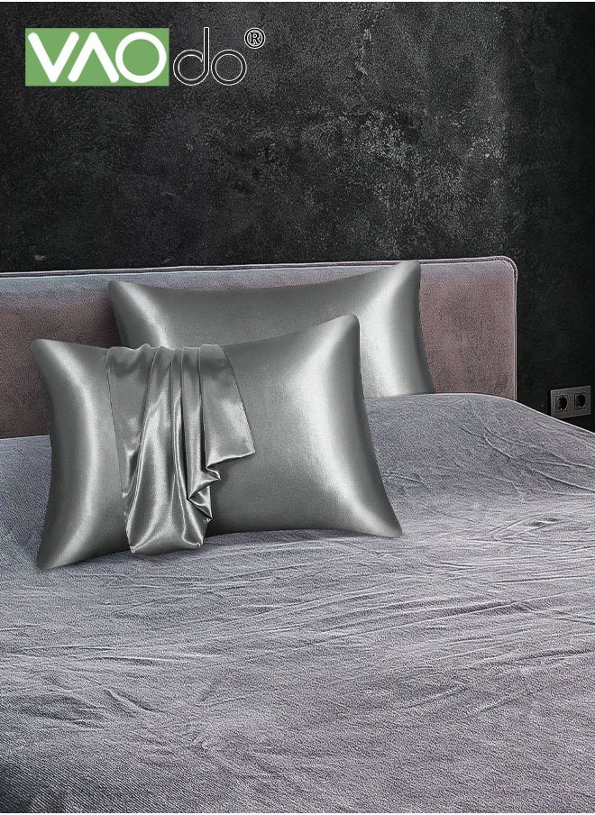 VAOdo 2 Pack Satin Silk Pillowcase for Hair and Skin Both Sides Pillowcases Cooling Breathable No Frizzy Hair Pillowcase Light Grey  - Image 4