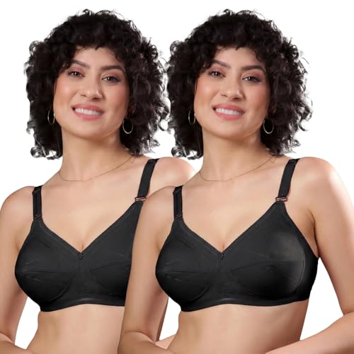 Kalyani Damini Full Coverage Non Padded Cotton Everyday Bra Black,Black_32B Pack of 2 - Image 1