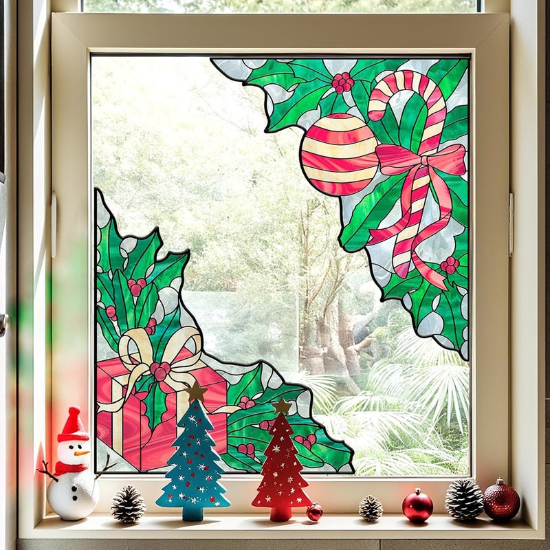 ADD.HERES Stained Glass Window Film Privacy for Glass Windows, Window Privacy Film UV Blocking Static Cling for Home Kitchen Office Bathroom,Christmas 45x80D - Image 1