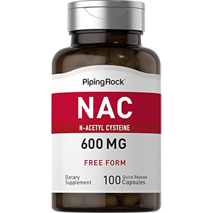 Piping Rock مكمل بايبينغ روك NAC N-أسيتيل سيستين | 600 ملغ | 100 كبسولة | أقراص حرة الشكل | مكمل خالي من الكائنات المعدلة وراثيًا وخالي من الغلوتين - Image 1