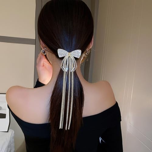 Melodio 2PCS Elegant Bow Tassel Hair Clip for Women – Luxury Metal Spring Barrette, French Style Ribbon Bow Hair Accessories for Wedding, Party, Daily Hairstyles - Image 2