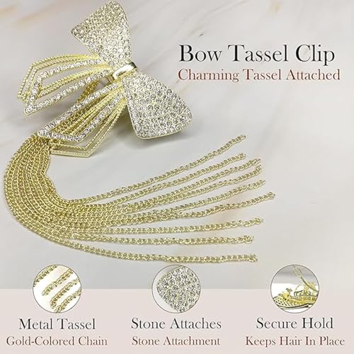 Melodio 2PCS Elegant Bow Tassel Hair Clip for Women – Luxury Metal Spring Barrette, French Style Ribbon Bow Hair Accessories for Wedding, Party, Daily Hairstyles - Image 3