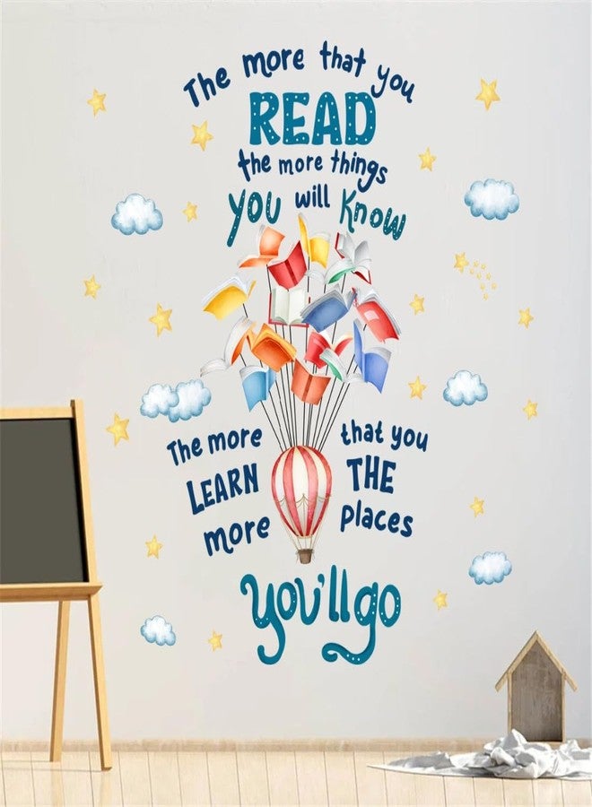 YIMEHDAN Reading Book Wall Decal,The More That You Read The More Things You Will Know Inspirational Quote Vinyl Wall Stickers, Removable Educational Reading Artwork for Classroom Office Library Decor - Image 1
