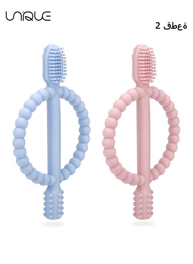 Unique 2Pcs Baby Teething Toys with Easy-Hold Handle, Silicone Infant Toothbrush, Textured On Both Sides Helps Massage, Soothe Sore Gums, Teething Toys for Babies 0-6 Months, 6-12 Months  - Image 1