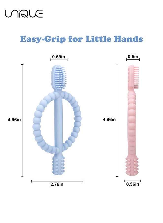 Unique 2Pcs Baby Teething Toys with Easy-Hold Handle, Silicone Infant Toothbrush, Textured On Both Sides Helps Massage, Soothe Sore Gums, Teething Toys for Babies 0-6 Months, 6-12 Months  - Image 2