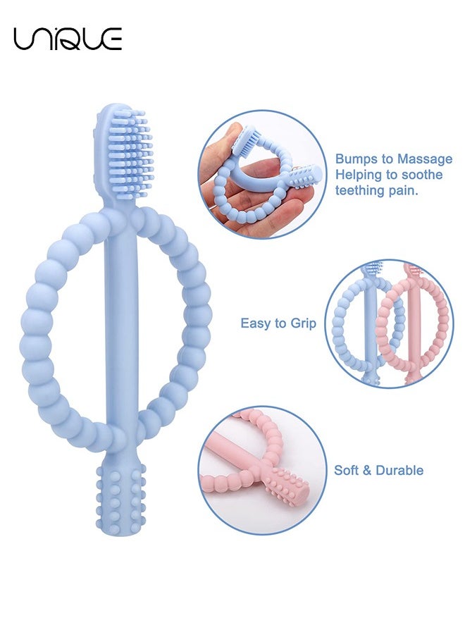 Unique 2Pcs Baby Teething Toys with Easy-Hold Handle, Silicone Infant Toothbrush, Textured On Both Sides Helps Massage, Soothe Sore Gums, Teething Toys for Babies 0-6 Months, 6-12 Months  - Image 3