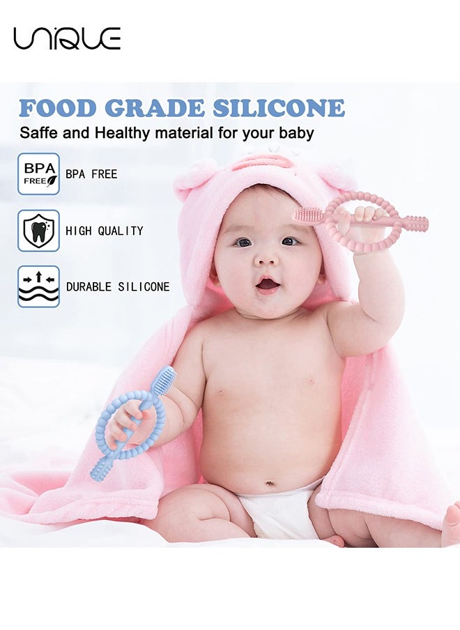 Unique 2Pcs Baby Teething Toys with Easy-Hold Handle, Silicone Infant Toothbrush, Textured On Both Sides Helps Massage, Soothe Sore Gums, Teething Toys for Babies 0-6 Months, 6-12 Months  - Image 4