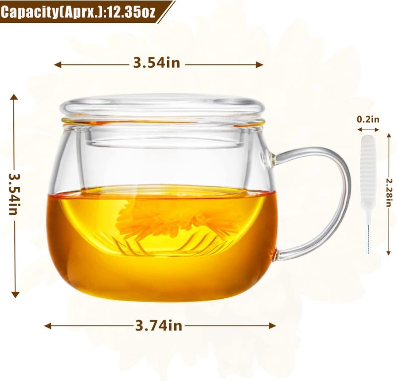WHJY Glass Tea Cup with Infuser and Lid, 12 ounce Glass Tea Cups with Strainer, Loose Leaf Tea Cup Mug for One, Lead-free Borosilicate Glass Teacups, Heat Resistance, Microwave & Dishwasher Safe - Image 2