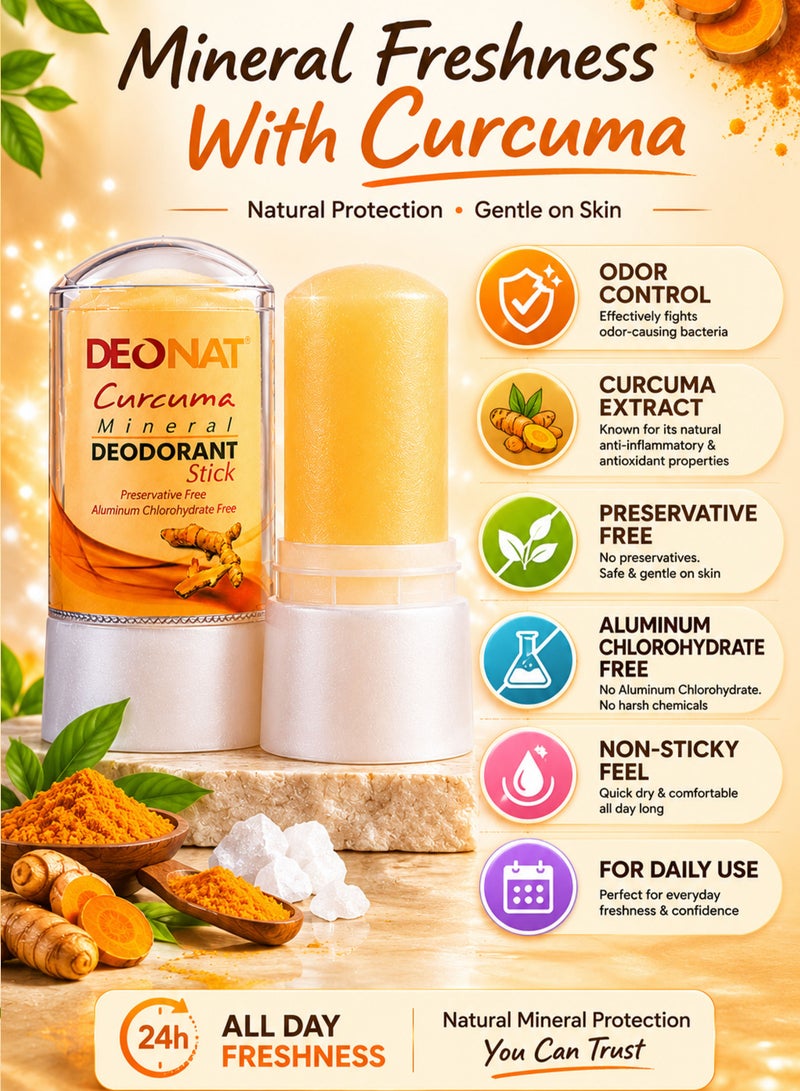 DEONAT Curcuma Mineral Deodorant Stick 50g Pack of 1 Natural Mineral Underarm Odor Protection With Curcuma Extract Preservative Free Aluminum Chlorohydrate Free Non Sticky Daily Freshness - Image 2