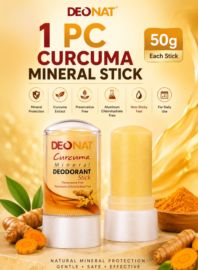 DEONAT Curcuma Mineral Deodorant Stick 50g Pack of 1 Natural Mineral Underarm Odor Protection With Curcuma Extract Preservative Free Aluminum Chlorohydrate Free Non Sticky Daily Freshness - Image 1