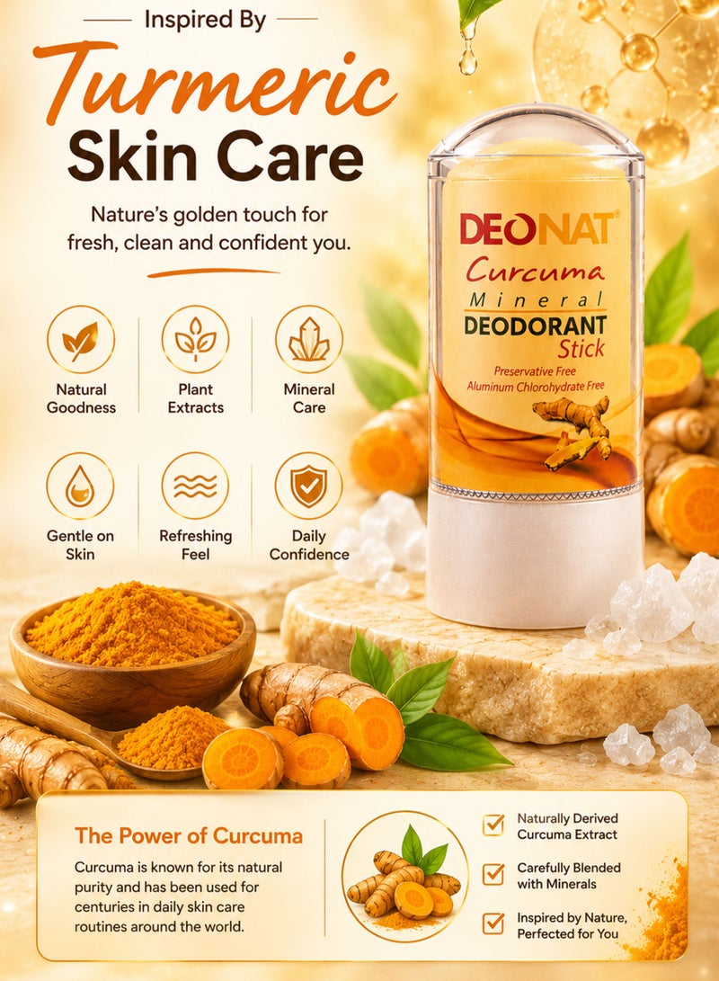 DEONAT Curcuma Mineral Deodorant Stick 50g Pack of 1 Natural Mineral Underarm Odor Protection With Curcuma Extract Preservative Free Aluminum Chlorohydrate Free Non Sticky Daily Freshness - Image 5