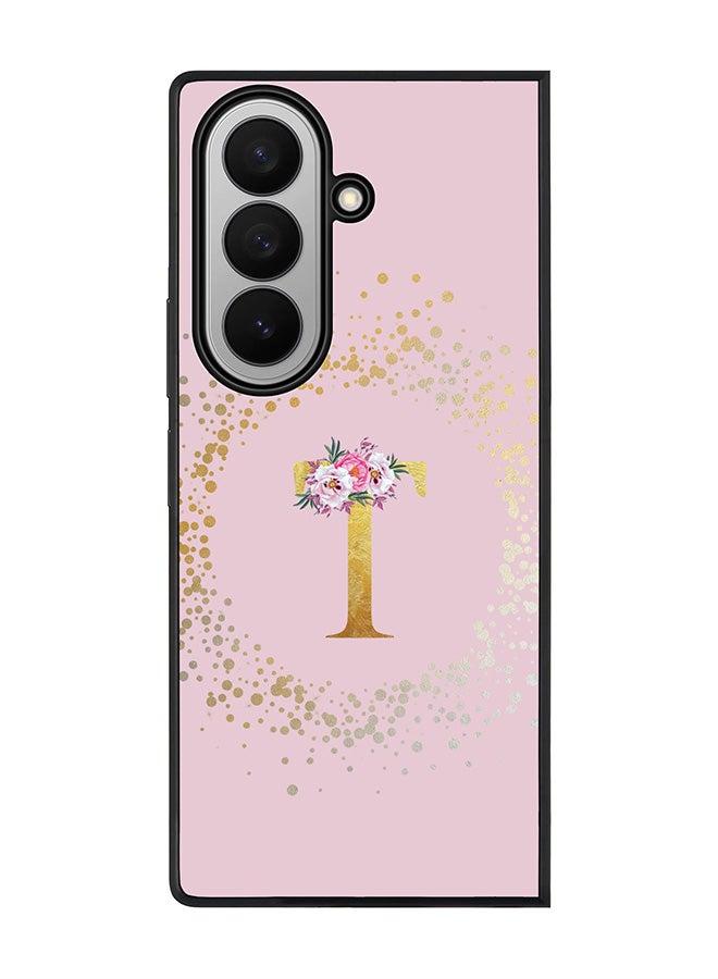 Stylizedd For Samsung Galaxy Z Fold7 Case,Slim fit Camera Protection, Shockproof Thin Phone cover  - Custom Monogram Floral - T  (Pink )