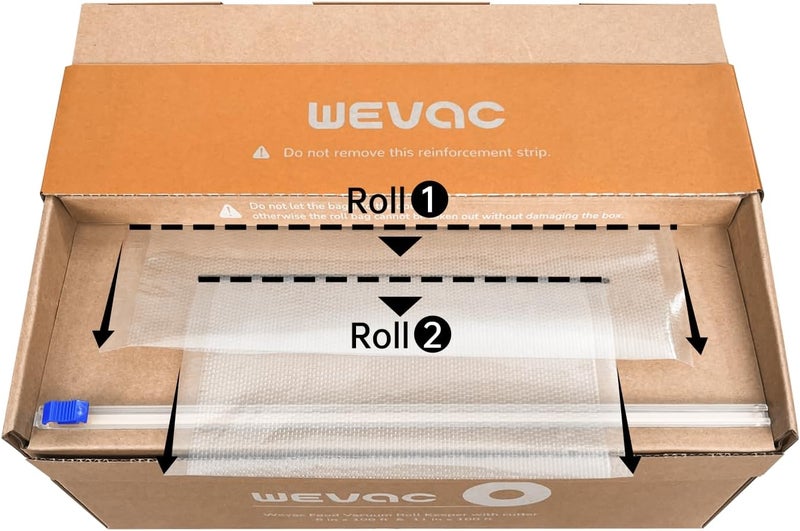 Wevac 8''x100' & 11''x100' 2 Rolls Food Vacuum Seal Roll Keeper with Cutter, Ideal Vacuum Sealer Bags for Food Saver, BPA Free, Commercial Grade, Great for Storage, Meal prep and Sous Vide - Image 5