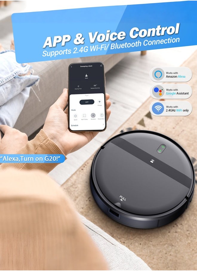 Joshberg - G20 Robot Vacuum Cleaner With Mop,2 in 1 Mopping Robotic Vacuum with Watertank and Dustbin,Tangle-Free Powerful Suction,Alexa & App Scheduling,  Wi-Fi/App/Remote,Self-Charging, Slim,Black - Image 1