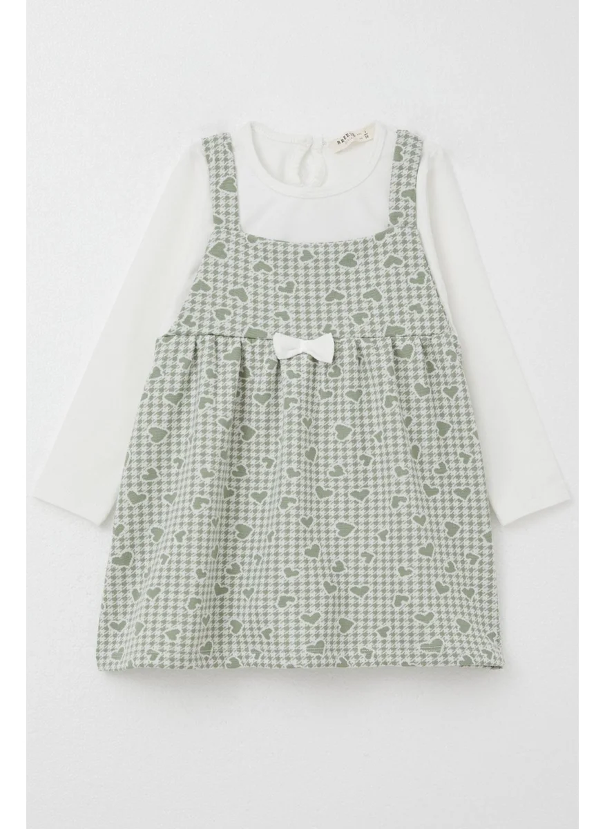 Breeze Girl Long Sleeve Dress Heart & Houndstooth Pattern 1.5-5 Years, Mint Green