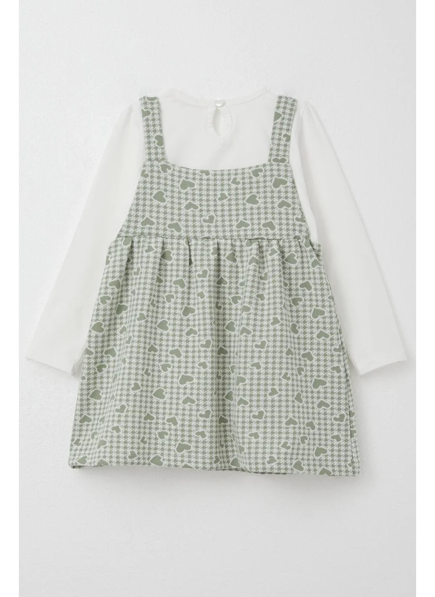 Breeze Girl Long Sleeve Dress Heart & Houndstooth Pattern 1.5-5 Years, Mint Green