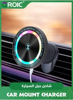GROIC Magnetic Wireless Car Charger Mount, Mag-Safe Compatible Car Mount Wireless Charger, Air Vent Car Phone Mount Compatible for iPhone,15W Fast Charging LED Magnetic Wireless Car Charger  - Image 2