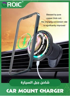 GROIC Magnetic Wireless Car Charger Mount, Mag-Safe Compatible Car Mount Wireless Charger, Air Vent Car Phone Mount Compatible for iPhone,15W Fast Charging LED Magnetic Wireless Car Charger  - Image 4