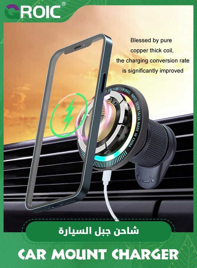 GROIC Magnetic Wireless Car Charger Mount, Mag-Safe Compatible Car Mount Wireless Charger, Air Vent Car Phone Mount Compatible for iPhone,15W Fast Charging LED Magnetic Wireless Car Charger  - Image 4