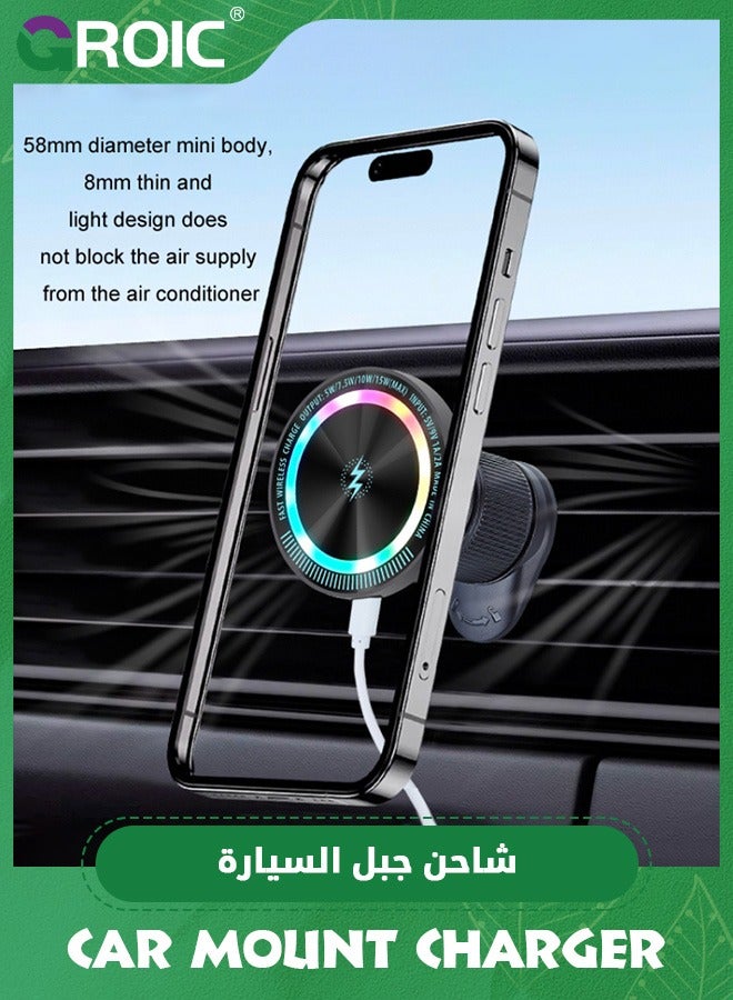 GROIC Magnetic Wireless Car Charger Mount, Mag-Safe Compatible Car Mount Wireless Charger, Air Vent Car Phone Mount Compatible for iPhone,15W Fast Charging LED Magnetic Wireless Car Charger  - Image 3