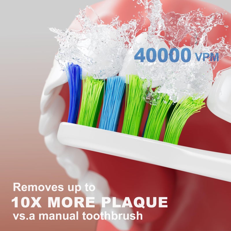 7AM2M Sonic Electric Toothbrush, High Power Rechargeable Toothbrushes, 5 Modes with 2 Minutes Built in Smart Timer, with 4 Brush Heads for Adults and Kids, One Charge for 60 Days (Pink) - Image 3