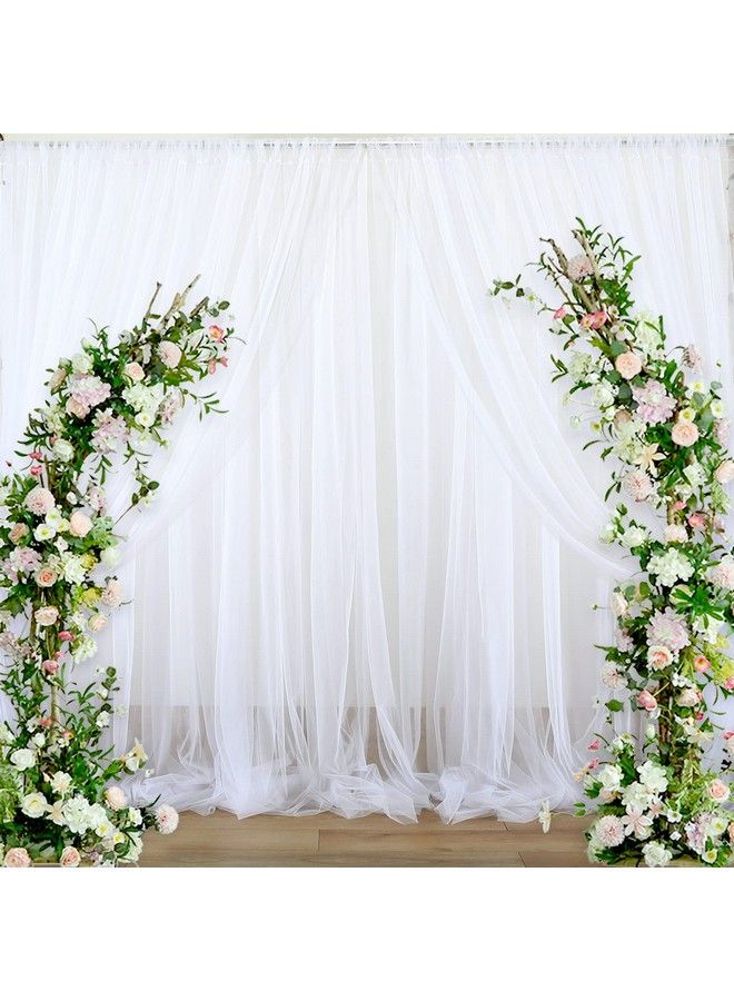 Suppromo White Sheer Backdrop Curtains Tulle Backdrop Curtain For Parties Wedding White Curtain Backdrop For Birthday Party Baby Shower Photos Background Drape 20Ft X 8Ft(5Ft X 8Ft 4 Panels) - Image 3