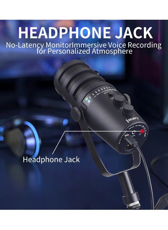 Jmary USB/XLR Podcast Microphone for PC & Laptop, Professional Condenser Mic with Mute Button, Gain Control, No-Latency Headphone Jack, Desktop Stand, Cardioid Pickup for Recording, Streaming & Gaming USB Microphone Condenser Microphone MC-PW12 - Image 3