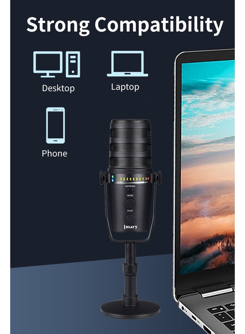 Jmary USB/XLR Podcast Microphone for PC & Laptop, Professional Condenser Mic with Mute Button, Gain Control, No-Latency Headphone Jack, Desktop Stand, Cardioid Pickup for Recording, Streaming & Gaming USB Microphone Condenser Microphone MC-PW12 - Image 4