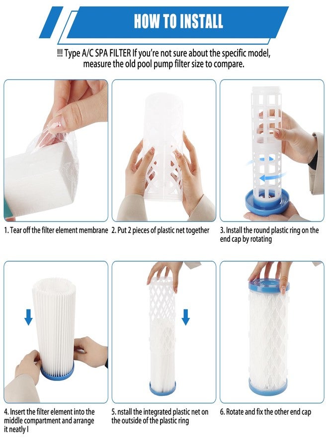 RGJ Universal Pool Filter Cartridge Type A/C or III, 12 Pack Reusable Swimming Pool Filter for Above Ground Pools, Efficient Filtration & Keep The Water Clean - Image 3