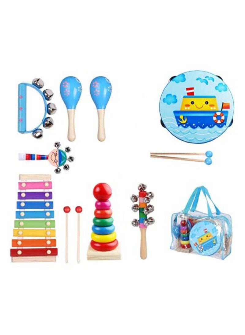 1set Kids Musical Instruments Musical Instruments Wood Xylophone for Kids Children Child Wooden Music Shakers Percussion Instruments Tambourine Birthday Gifts Present - Image 1