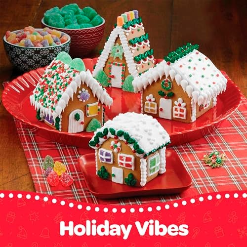 SEWANTA Gingerbread House kit [Set of 4] Mini Village Gingerbread Decorating House Kit Fun Holiday Activity for Kids, Ease Crafted Grooves Decor Kit; Icing/Fondant/Sugar/Candies/Jellies/Beads/Trays-15 Pcs Set - Image 5
